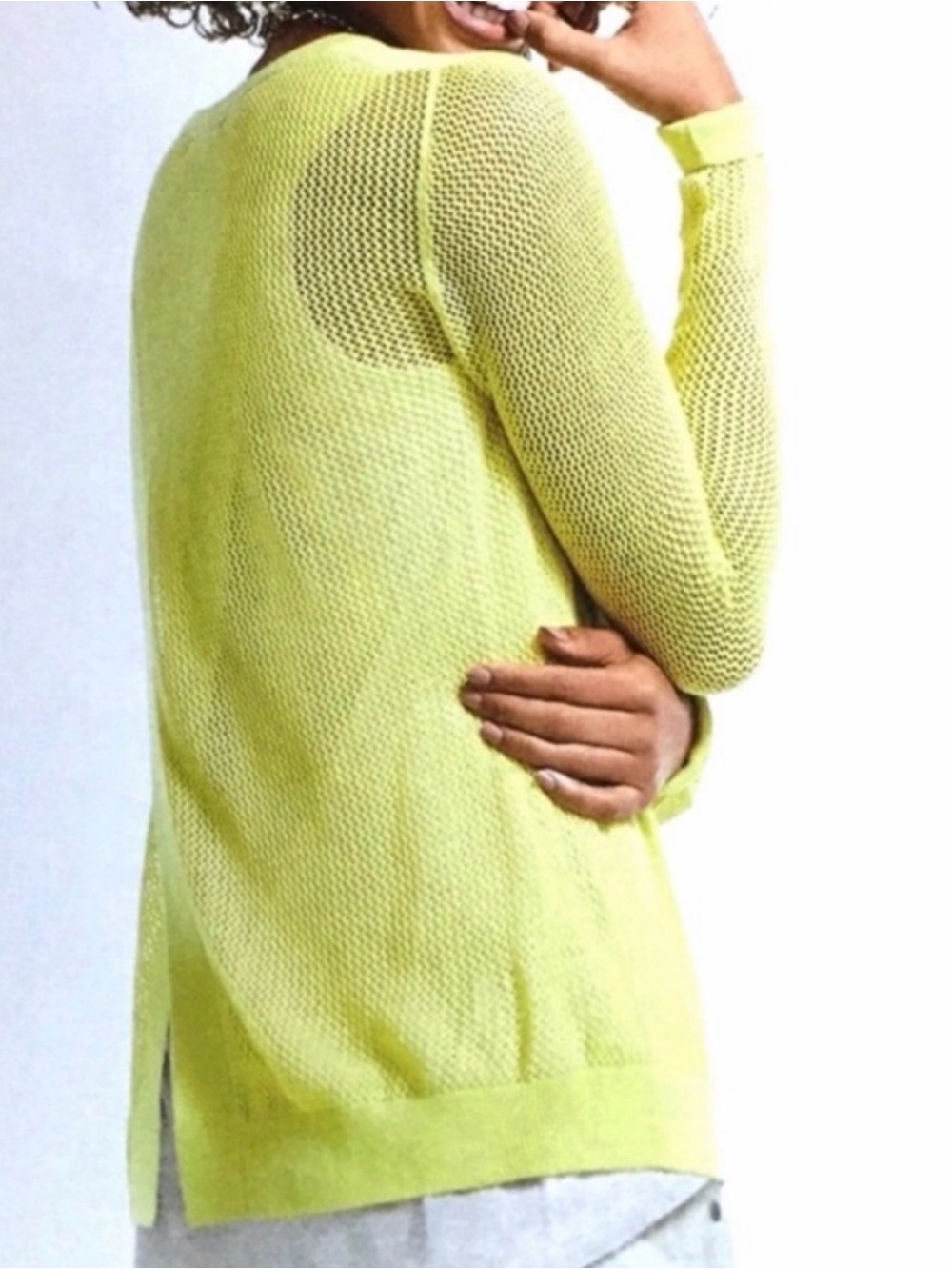 CAbi Lime Open-Knit Lightweight Sweater
